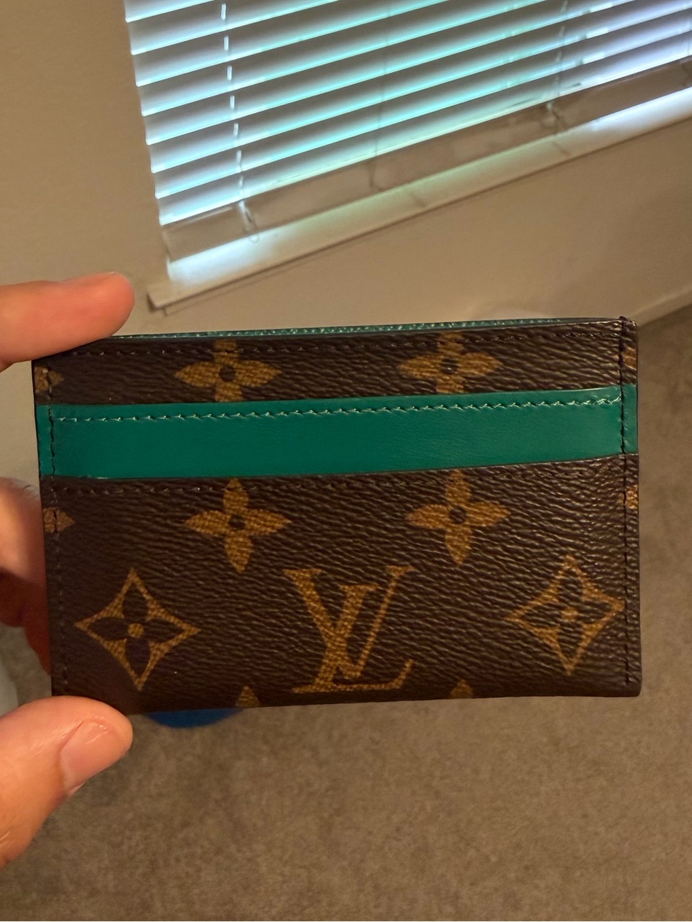 Louis Vuitton Brown Monogram Card & Key Holder with Teal Accent